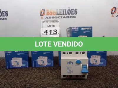LOTE 413 - 03 CAIXAS DE INTERRUPTOR SOPRANO DIFERENCIAL DRS-L 4 POLOS, CONTÉM 01 UNIDADE EM CADA CAIXA. (NO ESTADO) ATENÇÃO! FAZER A VISITAÇÃO ANTES DE ARREMATAR, NÃO SABEMOS SE FUNCIONA. LEILÃO NÃO TEM GARANTIA E NEM DEVOLUÇÃO, SUJEITO A POSSÍVEIS AVARIAS VISÍVEIS/OCULTAS E/OU AUSÊNCIA DE COMPONENTES.