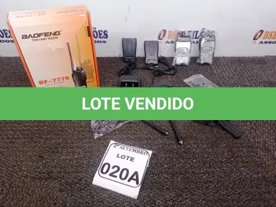 LOTE 020 - 01 PAR DE RÁDIO COMUNICADOR BAOFENG BF-777S (NOVO). (NO ESTADO) ATENÇÃO! FAZER A VISITAÇÃO ANTES DE ARREMATAR, NÃO SABEMOS SE FUNCIONA. LEILÃO NÃO TEM GARANTIA E NEM DEVOLUÇÃO, SUJEITO A POSSÍVEIS AVARIAS VISÍVEIS/OCULTAS E/OU AUSÊNCIA DE COMPONENTES.