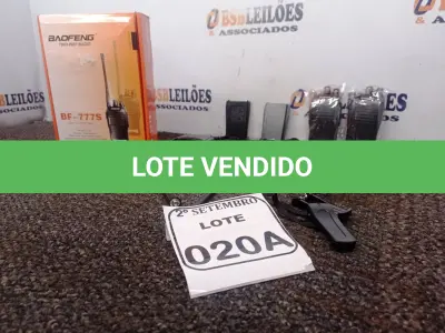 LOTE 020 - 01 PAR DE RÁDIO COMUNICADOR BAOFENG BF-777S (NOVO). (NO ESTADO) ATENÇÃO! FAZER A VISITAÇÃO ANTES DE ARREMATAR, NÃO SABEMOS SE FUNCIONA. LEILÃO NÃO TEM GARANTIA E NEM DEVOLUÇÃO, SUJEITO A POSSÍVEIS AVARIAS VISÍVEIS/OCULTAS E/OU AUSÊNCIA DE COMPONENTES.