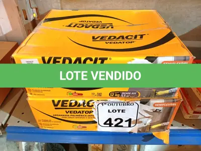LOTE 421 - 02 CAIXAS DE VEDACIT ARGAMASSA POLIMÉRICA IMPERMEÁVEL 12KG CADA. (NO ESTADO) ATENÇÃO! FAZER A VISITAÇÃO ANTES DE ARREMATAR, NÃO SABEMOS SE FUNCIONA. LEILÃO NÃO TEM GARANTIA E NEM DEVOLUÇÃO, SUJEITO A POSSÍVEIS AVARIAS VISÍVEIS/OCULTAS E/OU AUSÊNCIA DE COMPONENTES.