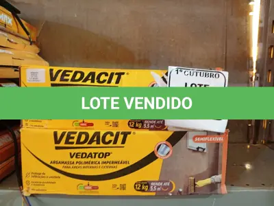 LOTE 435 - 02 CAIXAS DE VEDACIT ARGAMASSA POLIMÉRICA IMPERMEÁVEL 12KG CADA. (NO ESTADO) ATENÇÃO! FAZER A VISITAÇÃO ANTES DE ARREMATAR, NÃO SABEMOS SE FUNCIONA. LEILÃO NÃO TEM GARANTIA E NEM DEVOLUÇÃO, SUJEITO A POSSÍVEIS AVARIAS VISÍVEIS/OCULTAS E/OU AUSÊNCIA DE COMPONENTES.