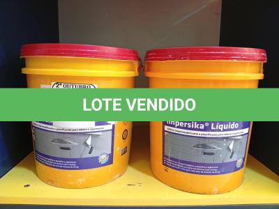 LOTE 008 - 02 BALDES DE IMPERSIKA LÍQUIDO ADITIVO IMPERMEABILIZANTE E PLASTIFICANTE PARA REBOCO E ARGAMASSA DE 18L CADA. (NO ESTADO) ATENÇÃO! FAZER A VISITAÇÃO ANTES DE ARREMATAR, NÃO SABEMOS SE FUNCIONA. LEILÃO NÃO TEM GARANTIA E NEM DEVOLUÇÃO, SUJEITO A POSSÍVEIS AVARIAS VISÍVEIS/OCULTAS E/OU AUSÊNCIA DE COMPONENTES.