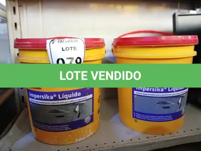 LOTE 079 - 02 BALDES DE IMPERSIKA LÍQUIDO ADITIVO PLASTIFICANTE PARA ARGAMASSA DE ASSENTAMENTO E REBOCO, 18 LITROS CADA. (NO ESTADO) ATENÇÃO! FAZER A VISITAÇÃO ANTES DE ARREMATAR, NÃO SABEMOS SE FUNCIONA. LEILÃO NÃO TEM GARANTIA E NEM DEVOLUÇÃO, SUJEITO A POSSÍVEIS AVARIAS VISÍVEIS/OCULTAS E/OU AUSÊNCIA DE COMPONENTES