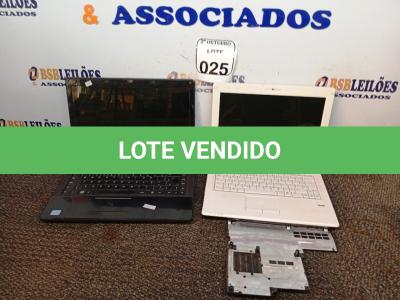 LOTE 025 - 02 NOTEBOOKS MARCAS E MODELOS DIVERSOS. (NO ESTADO) ATENÇÃO! FAZER A VISITAÇÃO ANTES DE ARREMATAR, NÃO SABEMOS SE FUNCIONA. LEILÃO NÃO TEM GARANTIA E NEM DEVOLUÇÃO, SUJEITO A POSSÍVEIS AVARIAS VISÍVEIS/OCULTAS E/OU AUSÊNCIA DE COMPONENTES.