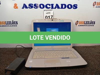 LOTE 017 - 01 NOTEBOOK MARCA ACER COM FONTE. (NO ESTADO) ATENÇÃO! FAZER A VISITAÇÃO ANTES DE ARREMATAR, NÃO SABEMOS SE FUNCIONA. LEILÃO NÃO TEM GARANTIA E NEM DEVOLUÇÃO, SUJEITO A POSSÍVEIS AVARIAS VISÍVEIS/OCULTAS E/OU AUSÊNCIA DE COMPONENTES.