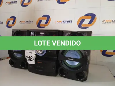 LOTE 248 - 01 APARELHO DE SOM MINI SYSTEM MARCA PHILIPS. (NO ESTADO) ATENÇÃO! FAZER A VISITAÇÃO ANTES DE ARREMATAR, NÃO SABEMOS SE FUNCIONA. LEILÃO NÃO TEM GARANTIA E NEM DEVOLUÇÃO, SUJEITO A POSSÍVEIS AVARIAS VISÍVEIS/OCULTAS E/OU AUSÊNCIA DE COMPONENTES.