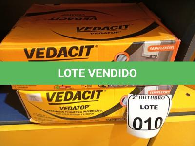LOTE 010 - 02 CAIXAS DE VEDACIT ARGAMASSA POLIMÉRICA IMPERMEÁVEL. (NO ESTADO) ATENÇÃO! FAZER A VISITAÇÃO ANTES DE ARREMATAR, NÃO SABEMOS SE FUNCIONA. LEILÃO NÃO TEM GARANTIA E NEM DEVOLUÇÃO, SUJEITO A POSSÍVEIS AVARIAS VISÍVEIS/OCULTAS E/OU AUSÊNCIA DE COMPONENTES.