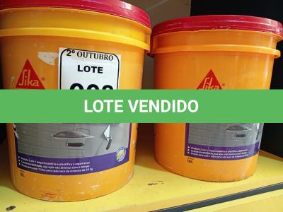 LOTE 008 - 02 BALDES DE IMPERSIKA LÍQUIDO ADITIVO IMPERMEABILIZANTE E PLASTIFICANTE PARA REBOCO E ARGAMASSA DE 18L CADA. (NO ESTADO) ATENÇÃO! FAZER A VISITAÇÃO ANTES DE ARREMATAR, NÃO SABEMOS SE FUNCIONA. LEILÃO NÃO TEM GARANTIA E NEM DEVOLUÇÃO, SUJEITO A POSSÍVEIS AVARIAS VISÍVEIS/OCULTAS E/OU AUSÊNCIA DE COMPONENTES.