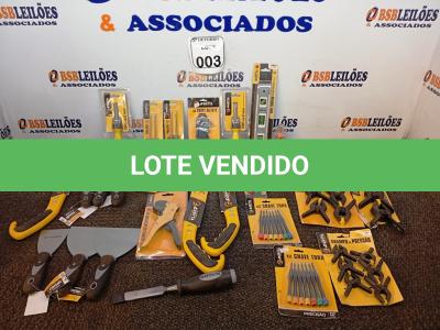 LOTE 003 - 01 LOTE COM DIVERSAS FERRAMENTAS. (NO ESTADO) ATENÇÃO! FAZER A VISITAÇÃO ANTES DE ARREMATAR, NÃO SABEMOS SE FUNCIONA. LEILÃO NÃO TEM GARANTIA E NEM DEVOLUÇÃO, SUJEITO A POSSÍVEIS AVARIAS VISÍVEIS/OCULTAS E/OU AUSÊNCIA DE COMPONENTES.
