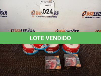 LOTE 024 - 01 LOTE COM APROXIMADAMENTE 100 CDS MÍDIAS VIRGENS E 02 MAXPRINT MF-2HD. (NO ESTADO) ATENÇÃO! FAZER A VISITAÇÃO ANTES DE ARREMATAR, NÃO SABEMOS SE FUNCIONA. LEILÃO NÃO TEM GARANTIA E NEM DEVOLUÇÃO, SUJEITO A POSSÍVEIS AVARIAS VISÍVEIS/OCULTAS E/OU AUSÊNCIA DE COMPONENTES.