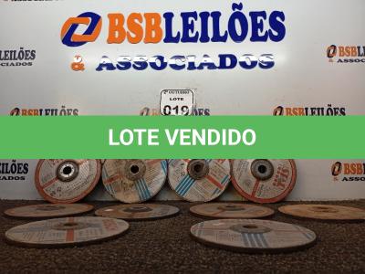LOTE 019 - 10 DISCOS DE DESBASTE DIVERSOS. (NO ESTADO) ATENÇÃO! FAZER A VISITAÇÃO ANTES DE ARREMATAR, NÃO SABEMOS SE FUNCIONA. LEILÃO NÃO TEM GARANTIA E NEM DEVOLUÇÃO, SUJEITO A POSSÍVEIS AVARIAS VISÍVEIS/OCULTAS E/OU AUSÊNCIA DE COMPONENTES.