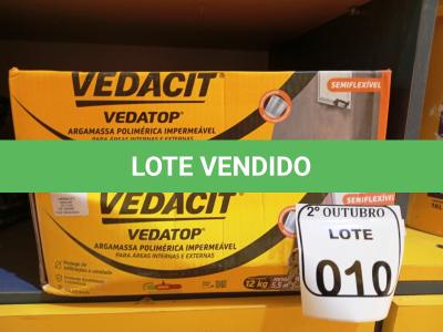LOTE 010 - 02 CAIXAS DE VEDACIT ARGAMASSA POLIMÉRICA IMPERMEÁVEL. (NO ESTADO) ATENÇÃO! FAZER A VISITAÇÃO ANTES DE ARREMATAR, NÃO SABEMOS SE FUNCIONA. LEILÃO NÃO TEM GARANTIA E NEM DEVOLUÇÃO, SUJEITO A POSSÍVEIS AVARIAS VISÍVEIS/OCULTAS E/OU AUSÊNCIA DE COMPONENTES.