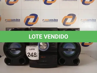 LOTE 248 - 01 APARELHO DE SOM MINI SYSTEM MARCA PHILIPS. (NO ESTADO) ATENÇÃO! FAZER A VISITAÇÃO ANTES DE ARREMATAR, NÃO SABEMOS SE FUNCIONA. LEILÃO NÃO TEM GARANTIA E NEM DEVOLUÇÃO, SUJEITO A POSSÍVEIS AVARIAS VISÍVEIS/OCULTAS E/OU AUSÊNCIA DE COMPONENTES.