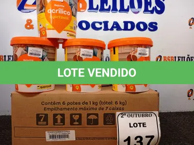 LOTE 137 - 10 REJUNTES ACRÍLICO 1KG CADA. (NO ESTADO) ATENÇÃO! FAZER A VISITAÇÃO ANTES DE ARREMATAR, NÃO SABEMOS SE FUNCIONA. LEILÃO NÃO TEM GARANTIA E NEM DEVOLUÇÃO, SUJEITO A POSSÍVEIS AVARIAS VISÍVEIS/OCULTAS E/OU AUSÊNCIA DE COMPONENTES.