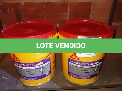 LOTE 413 - 02 BALDES DE IMPERSIKA LIQUIDO ADITIVO IMPERMEABILIZANTE E PLASTIFICANTE P REBOCO E ARGAMASSA DE 18L CADA. (NO ESTADO) ATENÇÃO! FAZER A VISITAÇÃO ANTES DE ARREMATAR, NÃO SABEMOS SE FUNCIONA. LEILÃO NÃO TEM GARANTIA E NEM DEVOLUÇÃO, SUJEITO A POSSÍVEIS AVARIAS VISÍVEIS/OCULTAS E/OU AUSÊNCIA DE COMPONENTES.
