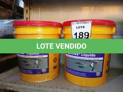 LOTE 189 - 02 BALDES DE IMPERSIKA LIQUIDO ADITIVO IMPERMEABILIZANTE E PLASTIFICANTE P REBOCO E ARGAMASSA DE 18L CADA. (NO ESTADO) ATENÇÃO! FAZER A VISITAÇÃO ANTES DE ARREMATAR, NÃO SABEMOS SE FUNCIONA. LEILÃO NÃO TEM GARANTIA E NEM DEVOLUÇÃO, SUJEITO A POSSÍVEIS AVARIAS VISÍVEIS/OCULTAS E/OU AUSÊNCIA DE COMPONENTES.