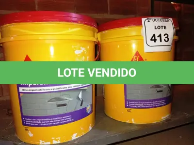 LOTE 413 - 02 BALDES DE IMPERSIKA LIQUIDO ADITIVO IMPERMEABILIZANTE E PLASTIFICANTE P REBOCO E ARGAMASSA DE 18L CADA. (NO ESTADO) ATENÇÃO! FAZER A VISITAÇÃO ANTES DE ARREMATAR, NÃO SABEMOS SE FUNCIONA. LEILÃO NÃO TEM GARANTIA E NEM DEVOLUÇÃO, SUJEITO A POSSÍVEIS AVARIAS VISÍVEIS/OCULTAS E/OU AUSÊNCIA DE COMPONENTES.