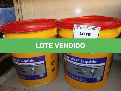 LOTE 246 - 02 BALDES DE IMPERSIKA LIQUIDO ADITIVO IMPERMEABILIZANTE E PLASTIFICANTE P REBOCO E ARGAMASSA DE 18L CADA. (NO ESTADO) ATENÇÃO! FAZER A VISITAÇÃO ANTES DE ARREMATAR, NÃO SABEMOS SE FUNCIONA. LEILÃO NÃO TEM GARANTIA E NEM DEVOLUÇÃO, SUJEITO A POSSÍVEIS AVARIAS VISÍVEIS/OCULTAS E/OU AUSÊNCIA DE COMPONENTES.