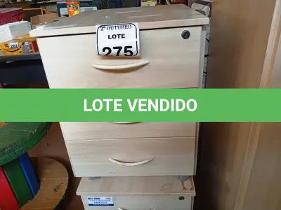 LOTE 275 - 02 GAVETEIROS COM 03 GAVETAS CADA. (NO ESTADO) ATENÇÃO! FAZER A VISITAÇÃO ANTES DE ARREMATAR, NÃO SABEMOS SE FUNCIONA. LEILÃO NÃO TEM GARANTIA E NEM DEVOLUÇÃO, SUJEITO A POSSÍVEIS AVARIAS VISÍVEIS/OCULTAS E/OU AUSÊNCIA DE COMPONENTES.