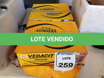 LOTE 259 - 02 CAIXAS DE VEDACIT ARGAMASSA POLIMÉRICA IMPERMEÁVEL. (NO ESTADO) ATENÇÃO! FAZER A VISITAÇÃO ANTES DE ARREMATAR, NÃO SABEMOS SE FUNCIONA. LEILÃO NÃO TEM GARANTIA E NEM DEVOLUÇÃO, SUJEITO A POSSÍVEIS AVARIAS VISÍVEIS/OCULTAS E/OU AUSÊNCIA DE COMPONENTES.