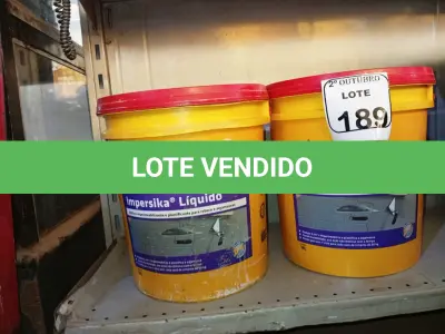 LOTE 189 - 02 BALDES DE IMPERSIKA LIQUIDO ADITIVO IMPERMEABILIZANTE E PLASTIFICANTE P REBOCO E ARGAMASSA DE 18L CADA. (NO ESTADO) ATENÇÃO! FAZER A VISITAÇÃO ANTES DE ARREMATAR, NÃO SABEMOS SE FUNCIONA. LEILÃO NÃO TEM GARANTIA E NEM DEVOLUÇÃO, SUJEITO A POSSÍVEIS AVARIAS VISÍVEIS/OCULTAS E/OU AUSÊNCIA DE COMPONENTES.