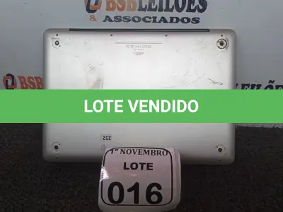 LOTE 016 - 01 MACBOOK PRO PARA RETIRADA DE PEÇAS. (NO ESTADO) ATENÇÃO! FAZER A VISITAÇÃO ANTES DE ARREMATAR, NÃO SABEMOS SE FUNCIONA. LEILÃO NÃO TEM GARANTIA E NEM DEVOLUÇÃO, SUJEITO A POSSÍVEIS AVARIAS VISÍVEIS/OCULTAS E/OU AUSÊNCIA DE COMPONENTES.