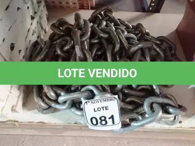 LOTE 081 - 01 CORRENTE. (NO ESTADO) ATENÇÃO! FAZER A VISITAÇÃO ANTES DE ARREMATAR, NÃO SABEMOS SE FUNCIONA. LEILÃO NÃO TEM GARANTIA E NEM DEVOLUÇÃO, SUJEITO A POSSÍVEIS AVARIAS VISÍVEIS/OCULTAS E/OU AUSÊNCIA DE COMPONENTES.