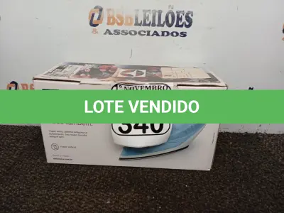 LOTE 340 - 01 FERRO A VAPOR P/ PASSAR ROUPAS ELECTROLUX COR BRANCA C/AZUL (NOVO). (NO ESTADO) ATENÇÃO! FAZER A VISITAÇÃO ANTES DE ARREMATAR, NÃO SABEMOS SE FUNCIONA. LEILÃO NÃO TEM GARANTIA E NEM DEVOLUÇÃO, SUJEITO A POSSÍVEIS AVARIAS VISÍVEIS/OCULTAS E/OU AUSÊNCIA DE COMPONENTES.