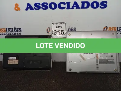 LOTE 315 - 02 NOTEBOOKS MARCAS E MODELOS DIVERSOS P/RETIRADA DE PEÇAS. (NO ESTADO) ATENÇÃO! FAZER A VISITAÇÃO ANTES DE ARREMATAR, NÃO SABEMOS SE FUNCIONA. LEILÃO NÃO TEM GARANTIA E NEM DEVOLUÇÃO, SUJEITO A POSSÍVEIS AVARIAS VISÍVEIS/OCULTAS E/OU AUSÊNCIA DE COMPONENTES.