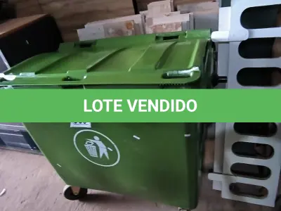 LOTE 069 - 01 LIXEIRA CONTAINER EM PLÁSTICO 660 LITROS. (NO ESTADO) ATENÇÃO! FAZER A VISITAÇÃO ANTES DE ARREMATAR, NÃO SABEMOS SE FUNCIONA. LEILÃO NÃO TEM GARANTIA E NEM DEVOLUÇÃO, SUJEITO A POSSÍVEIS AVARIAS VISÍVEIS/OCULTAS E/OU AUSÊNCIA DE COMPONENTES.