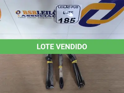LOTE 185 - 10 GARFOS, 10 COLHERES E 10 FACAS DE MESA. (NO ESTADO) ATENÇÃO! FAZER A VISITAÇÃO ANTES DE ARREMATAR, NÃO SABEMOS SE FUNCIONA. LEILÃO NÃO TEM GARANTIA E NEM DEVOLUÇÃO, SUJEITO A POSSÍVEIS AVARIAS VISÍVEIS/OCULTAS E/OU AUSÊNCIA DE COMPONENTES.