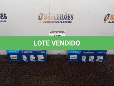 LOTE 024 - 02 CAIXAS DE DISJUNTORES C/04 UNIDADES EM CADA, 03 POLOS MARCA SOPRANO(NOVO). (NO ESTADO) ATENÇÃO! FAZER A VISITAÇÃO ANTES DE ARREMATAR, NÃO SABEMOS SE FUNCIONA. LEILÃO NÃO TEM GARANTIA E NEM DEVOLUÇÃO, SUJEITO A POSSÍVEIS AVARIAS VISÍVEIS/OCULTAS E/OU AUSÊNCIA DE COMPONENTES.