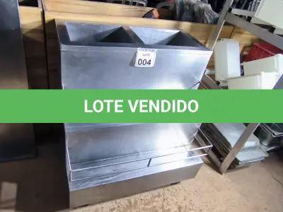 LOTE 004 - 01 ARMÁRIO EM INOX COM 02 CUBAS TIPO DEGRAU. (NO ESTADO) ATENÇÃO! FAZER A VISITAÇÃO ANTES DE ARREMATAR, NÃO SABEMOS SE FUNCIONA. LEILÃO NÃO TEM GARANTIA E NEM DEVOLUÇÃO, SUJEITO A POSSÍVEIS AVARIAS VISÍVEIS/OCULTAS E/OU AUSÊNCIA DE COMPONENTES.
