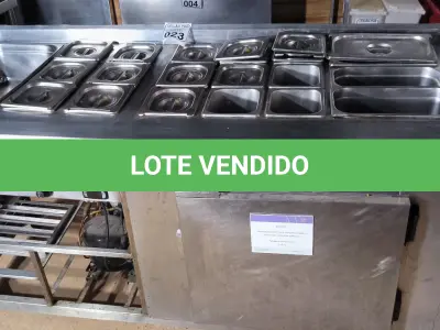 LOTE 023 - 01 BALCÃO REFRIGERADO COM BANHO MARIA E BASE REFRIGERADA  MEDINDO 0,70CM X 1,70CM. (NO ESTADO) ATENÇÃO! FAZER A VISITAÇÃO ANTES DE ARREMATAR, NÃO SABEMOS SE FUNCIONA. LEILÃO NÃO TEM GARANTIA E NEM DEVOLUÇÃO, SUJEITO A POSSÍVEIS AVARIAS VISÍVEIS/OCULTAS E/OU AUSÊNCIA DE COMPONENTES.