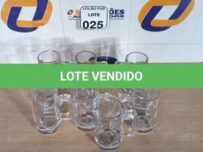 LOTE 025 - 10 CANECAS DE VIDRO PARA CHOPP. (NO ESTADO) ATENÇÃO! FAZER A VISITAÇÃO ANTES DE ARREMATAR, NÃO SABEMOS SE FUNCIONA. LEILÃO NÃO TEM GARANTIA E NEM DEVOLUÇÃO, SUJEITO A POSSÍVEIS AVARIAS VISÍVEIS/OCULTAS E/OU AUSÊNCIA DE COMPONENTES.