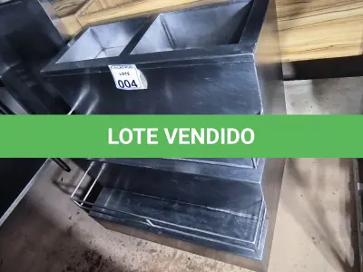 LOTE 004 - 01 ARMÁRIO EM INOX COM 02 CUBAS TIPO DEGRAU. (NO ESTADO) ATENÇÃO! FAZER A VISITAÇÃO ANTES DE ARREMATAR, NÃO SABEMOS SE FUNCIONA. LEILÃO NÃO TEM GARANTIA E NEM DEVOLUÇÃO, SUJEITO A POSSÍVEIS AVARIAS VISÍVEIS/OCULTAS E/OU AUSÊNCIA DE COMPONENTES.