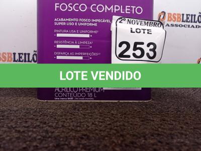 LOTE 253 - 01 LATA DE TINTA BRANCO NEVE FOSCO 18L INTERNA/EXTERNA SUVINIL (NOVO). (NO ESTADO) ATENÇÃO! FAZER A VISITAÇÃO ANTES DE ARREMATAR, NÃO SABEMOS SE FUNCIONA. LEILÃO NÃO TEM GARANTIA E NEM DEVOLUÇÃO, SUJEITO A POSSÍVEIS AVARIAS VISÍVEIS/OCULTAS E/OU AUSÊNCIA DE COMPONENTES.