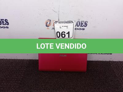 LOTE 061 - 01 NETBOOK MARCA ASUS. (NO ESTADO) ATENÇÃO! FAZER A VISITAÇÃO ANTES DE ARREMATAR, NÃO SABEMOS SE FUNCIONA. LEILÃO NÃO TEM GARANTIA E NEM DEVOLUÇÃO, SUJEITO A POSSÍVEIS AVARIAS VISÍVEIS/OCULTAS E/OU AUSÊNCIA DE COMPONENTES.