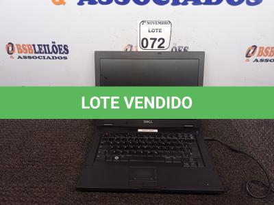 LOTE 072 - 01 NOTEBOOK MARCA DELL. (NO ESTADO) ATENÇÃO! FAZER A VISITAÇÃO ANTES DE ARREMATAR, NÃO SABEMOS SE FUNCIONA. LEILÃO NÃO TEM GARANTIA E NEM DEVOLUÇÃO, SUJEITO A POSSÍVEIS AVARIAS VISÍVEIS/OCULTAS E/OU AUSÊNCIA DE COMPONENTES.
