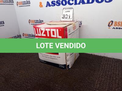 LOTE 301 - 01 MASSA CORRIDA MARCA LUZTOL 20KG(NOVO). (NO ESTADO) ATENÇÃO! FAZER A VISITAÇÃO ANTES DE ARREMATAR, NÃO SABEMOS SE FUNCIONA. LEILÃO NÃO TEM GARANTIA E NEM DEVOLUÇÃO, SUJEITO A POSSÍVEIS AVARIAS VISÍVEIS/OCULTAS E/OU AUSÊNCIA DE COMPONENTES.