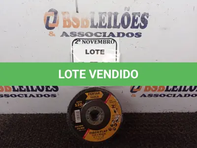 LOTE 055 - 10 DISCOS FLAP 115X22MM ÓXIDO DE ALUMÍNIO MARCA FERTAK(NOVO). (NO ESTADO) ATENÇÃO! FAZER A VISITAÇÃO ANTES DE ARREMATAR, NÃO SABEMOS SE FUNCIONA. LEILÃO NÃO TEM GARANTIA E NEM DEVOLUÇÃO, SUJEITO A POSSÍVEIS AVARIAS VISÍVEIS/OCULTAS E/OU AUSÊNCIA DE COMPONENTES.
