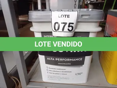 LOTE 075 - 01 GALÃO DE TINTA FOSCO BRANCO 18L MARCA SUVINIL(NOVO). (NO ESTADO) ATENÇÃO! FAZER A VISITAÇÃO ANTES DE ARREMATAR, NÃO SABEMOS SE FUNCIONA. LEILÃO NÃO TEM GARANTIA E NEM DEVOLUÇÃO, SUJEITO A POSSÍVEIS AVARIAS VISÍVEIS/OCULTAS E/OU AUSÊNCIA DE COMPONENTES.