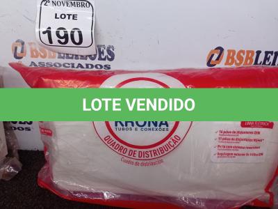 LOTE 190 - 02 QUADROS DE DISTRIBUIÇÃO MARCA KRONA(NOVO). (NO ESTADO) ATENÇÃO! FAZER A VISITAÇÃO ANTES DE ARREMATAR, NÃO SABEMOS SE FUNCIONA. LEILÃO NÃO TEM GARANTIA E NEM DEVOLUÇÃO, SUJEITO A POSSÍVEIS AVARIAS VISÍVEIS/OCULTAS E/OU AUSÊNCIA DE COMPONENTES.
