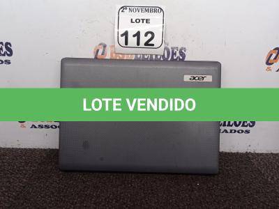 LOTE 112 - 01 NOTEBOOK MARCA ACER. (NO ESTADO) ATENÇÃO! FAZER A VISITAÇÃO ANTES DE ARREMATAR, NÃO SABEMOS SE FUNCIONA. LEILÃO NÃO TEM GARANTIA E NEM DEVOLUÇÃO, SUJEITO A POSSÍVEIS AVARIAS VISÍVEIS/OCULTAS E/OU AUSÊNCIA DE COMPONENTES.