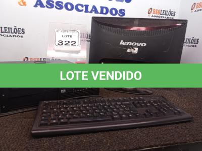 LOTE 322 - 01 CPU MARCA HP, 01 MONITOR MARCA LENOVO E 01 TECLADO. (NO ESTADO) ATENÇÃO! FAZER A VISITAÇÃO ANTES DE ARREMATAR, NÃO SABEMOS SE FUNCIONA. LEILÃO NÃO TEM GARANTIA E NEM DEVOLUÇÃO, SUJEITO A POSSÍVEIS AVARIAS VISÍVEIS/OCULTAS E/OU AUSÊNCIA DE COMPONENTES.
