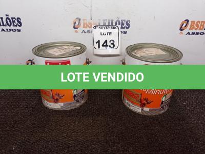LOTE 143 - 02 LATAS DE ESMALTE SINTÉTICO COM 3,6L CADA MARCA IQUINE COR VERMELHO VINHO(NOVO). (NO ESTADO) ATENÇÃO! FAZER A VISITAÇÃO ANTES DE ARREMATAR, NÃO SABEMOS SE FUNCIONA. LEILÃO NÃO TEM GARANTIA E NEM DEVOLUÇÃO, SUJEITO A POSSÍVEIS AVARIAS VISÍVEIS/OCULTAS E/OU AUSÊNCIA DE COMPONENTES.