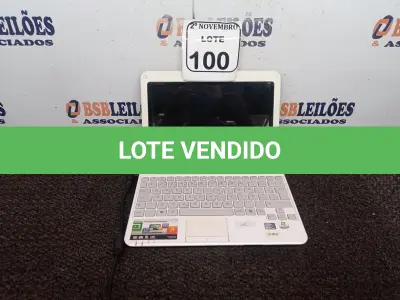 LOTE 100 - 01 NETBOOK MARCA LG. (NO ESTADO) ATENÇÃO! FAZER A VISITAÇÃO ANTES DE ARREMATAR, NÃO SABEMOS SE FUNCIONA. LEILÃO NÃO TEM GARANTIA E NEM DEVOLUÇÃO, SUJEITO A POSSÍVEIS AVARIAS VISÍVEIS/OCULTAS E/OU AUSÊNCIA DE COMPONENTES.