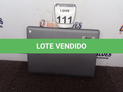LOTE 111 - 01 NOTEBOOK MARCA ACER. (NO ESTADO) ATENÇÃO! FAZER A VISITAÇÃO ANTES DE ARREMATAR, NÃO SABEMOS SE FUNCIONA. LEILÃO NÃO TEM GARANTIA E NEM DEVOLUÇÃO, SUJEITO A POSSÍVEIS AVARIAS VISÍVEIS/OCULTAS E/OU AUSÊNCIA DE COMPONENTES.