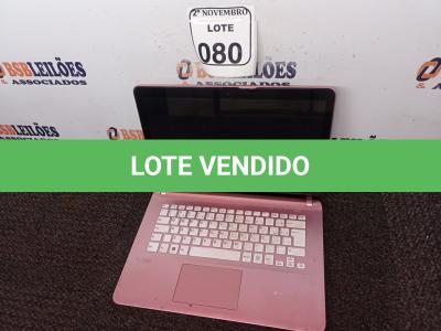 LOTE 080 - 01 NOTEBOOK MARCA SONY. (NO ESTADO) ATENÇÃO! FAZER A VISITAÇÃO ANTES DE ARREMATAR, NÃO SABEMOS SE FUNCIONA. LEILÃO NÃO TEM GARANTIA E NEM DEVOLUÇÃO, SUJEITO A POSSÍVEIS AVARIAS VISÍVEIS/OCULTAS E/OU AUSÊNCIA DE COMPONENTES.