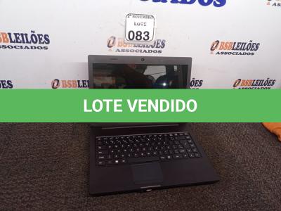 LOTE 083 - 01 NOTEBOOK MARCA CCE. (NO ESTADO) ATENÇÃO! FAZER A VISITAÇÃO ANTES DE ARREMATAR, NÃO SABEMOS SE FUNCIONA. LEILÃO NÃO TEM GARANTIA E NEM DEVOLUÇÃO, SUJEITO A POSSÍVEIS AVARIAS VISÍVEIS/OCULTAS E/OU AUSÊNCIA DE COMPONENTES.